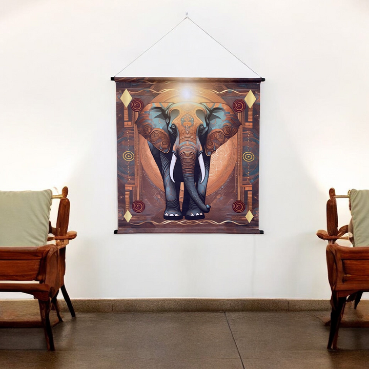 Tenture murale animal totem Eléphant lumière livrée avec attache murale 