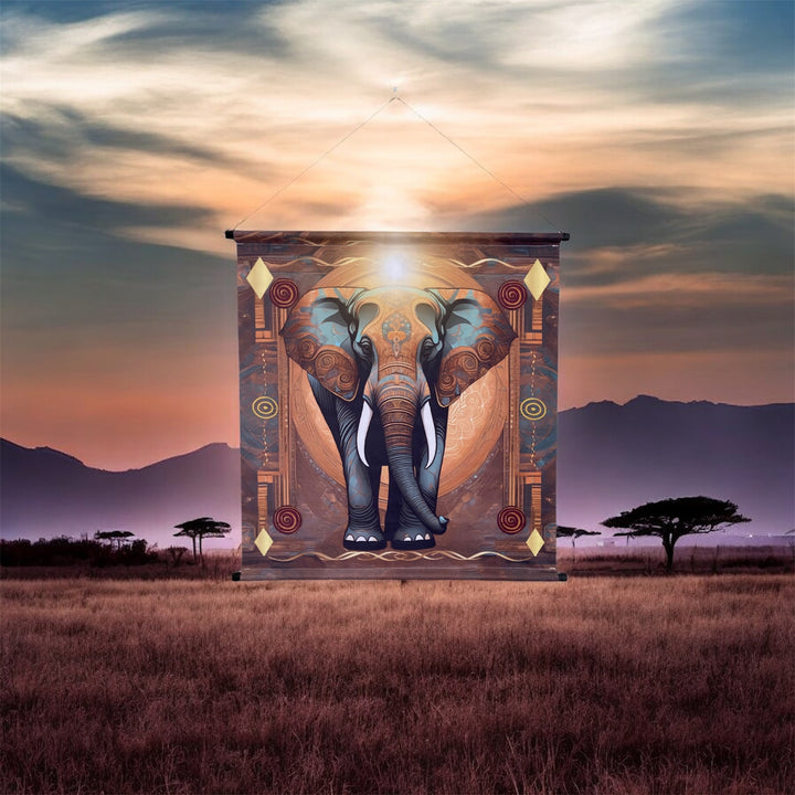 Tenture murale animal totem Eléphant lumière livrée avec attache murale 