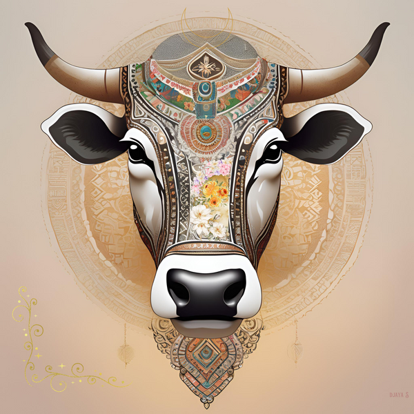 Tenture murale animal totem Vache Sacrée  livrée avec attache murale