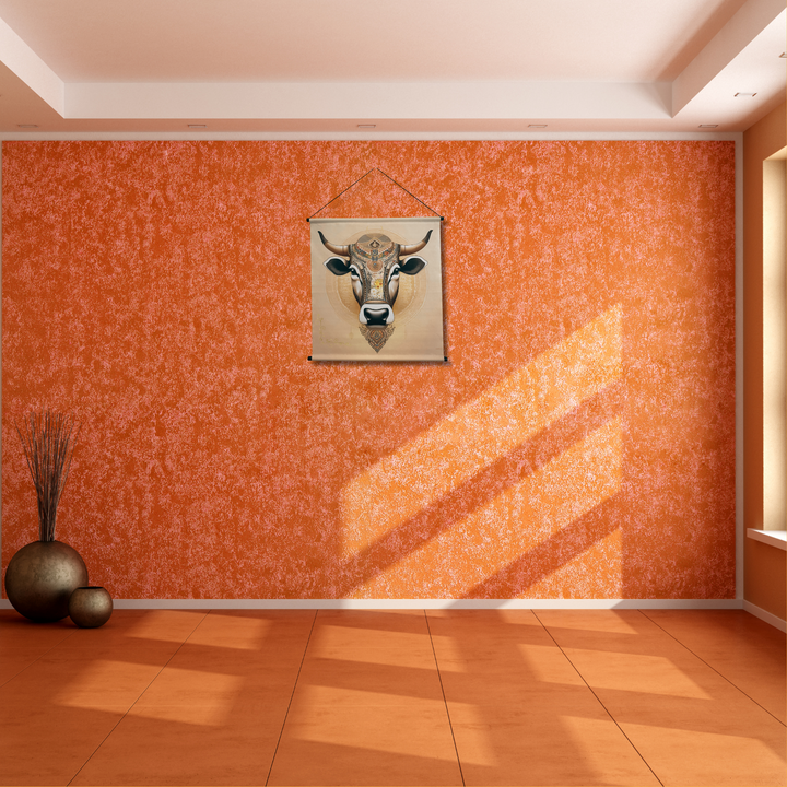 Tenture murale animal totem Vache Sacrée livrée avec attache murale